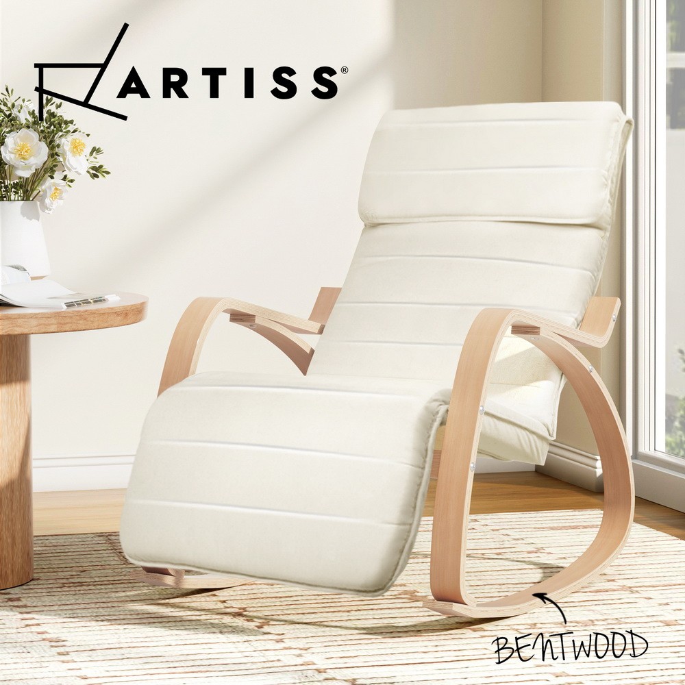 Artiss Rocking Armchair Footrest Nursing Chair Recliner Cotton Fabric Beige 100