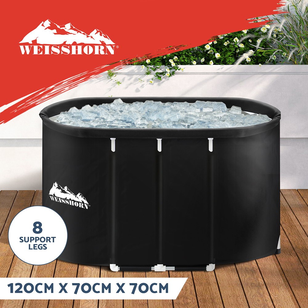 Weisshorn Portable Inflatable Ice Bathtub 500L PVC Black 120x70X70CM Drain Tap
