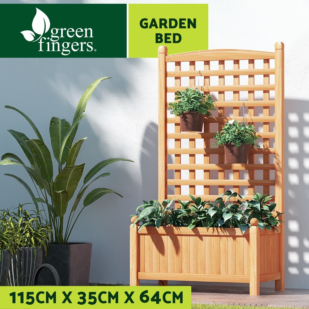 Green Fingers Raised Garden Bed Fir Wood Planter Trellis Outdoor 64x35x115cm