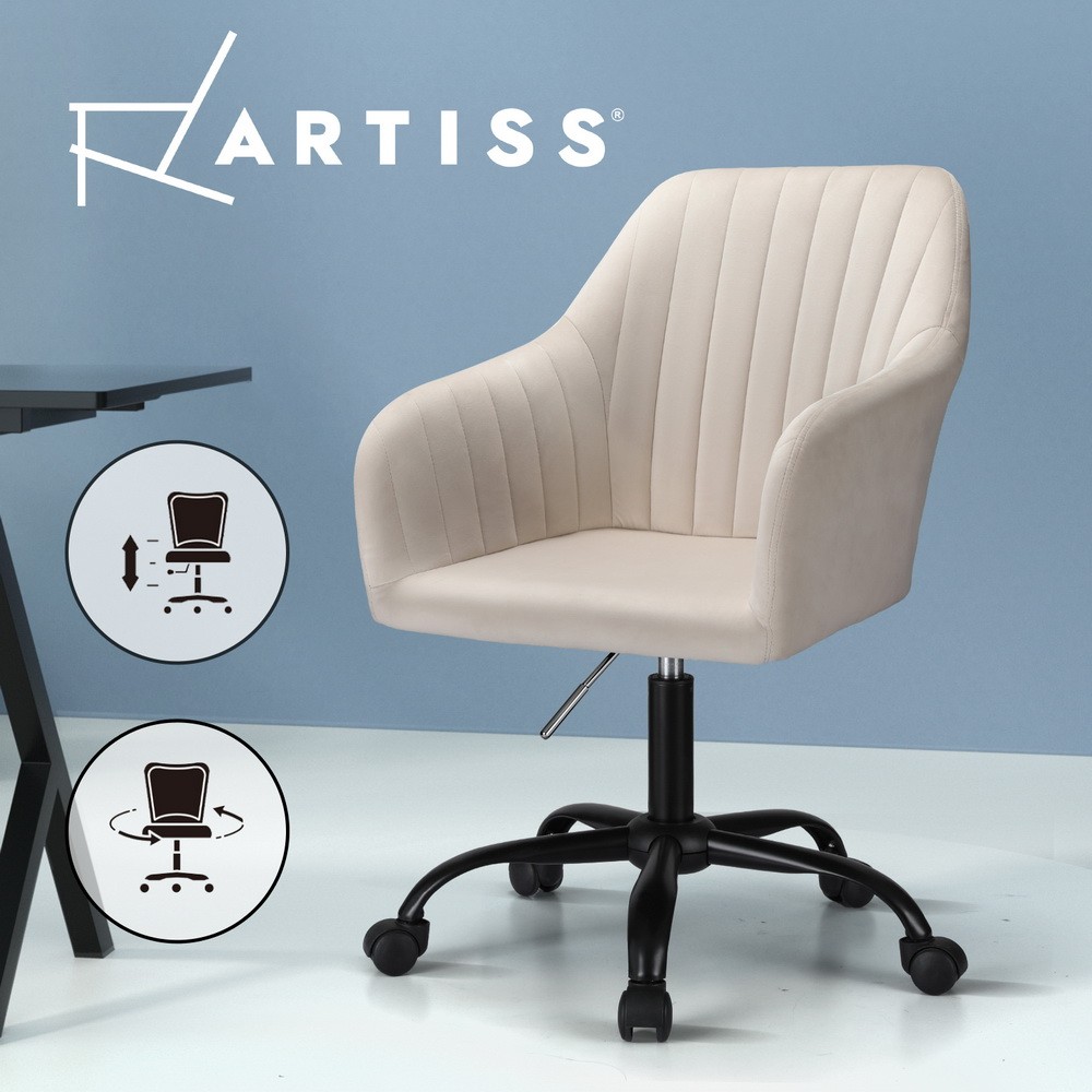 Artiss Velvet Office Chair Back Adjustable Height Cream 360-degree Swivel Lift