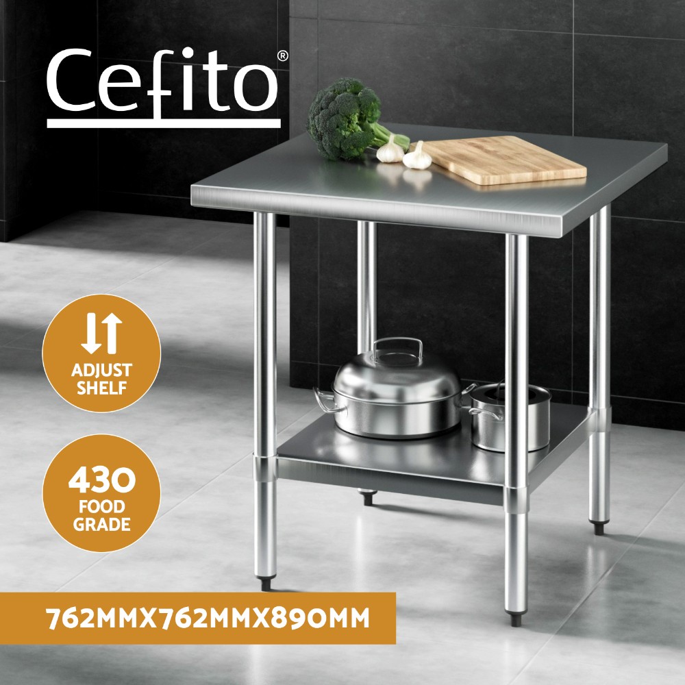 Cefito Stainless Steel Work Bench Food Prep Table 760x760x890mm 430 Undershelf
