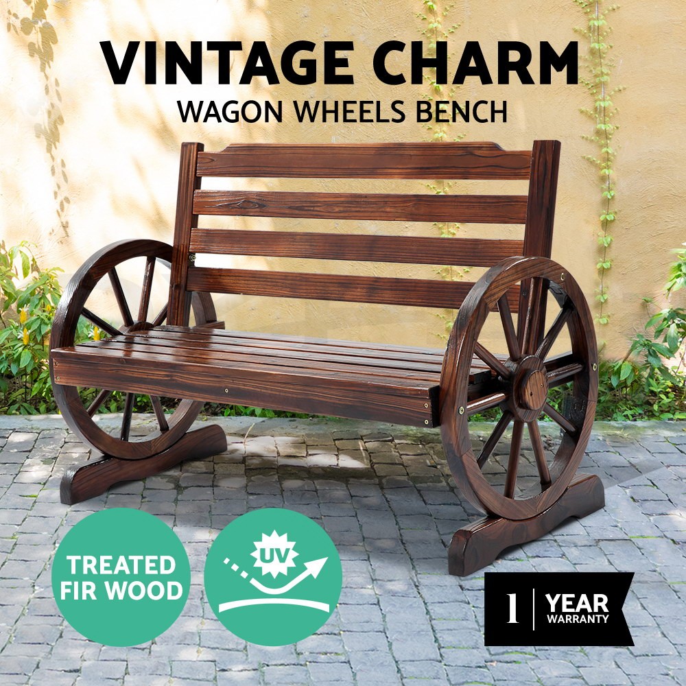 Gardeon Wagon Wheel Garden Bench Seat UV Protected Model-Charcoal Brown 112cm