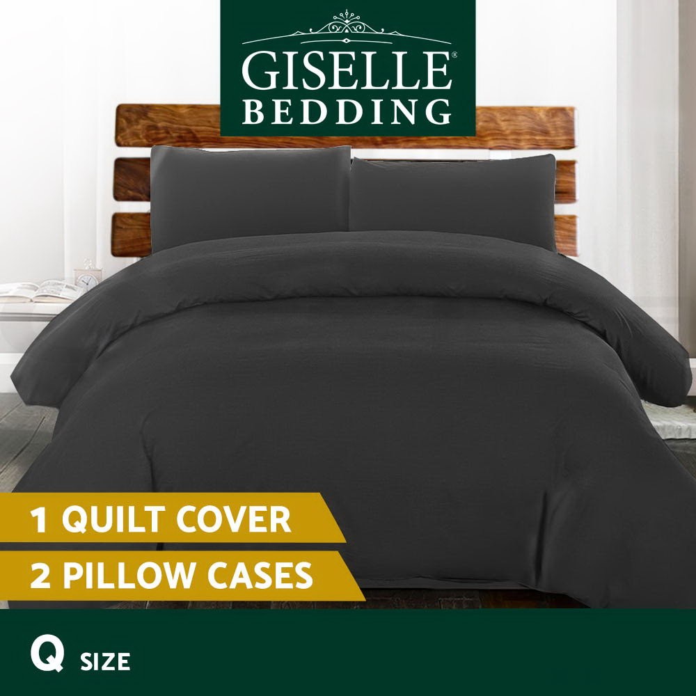 Giselle Bedding Classic microfibre Quilt Cover Set Queen Black 3-piece 210cm 100