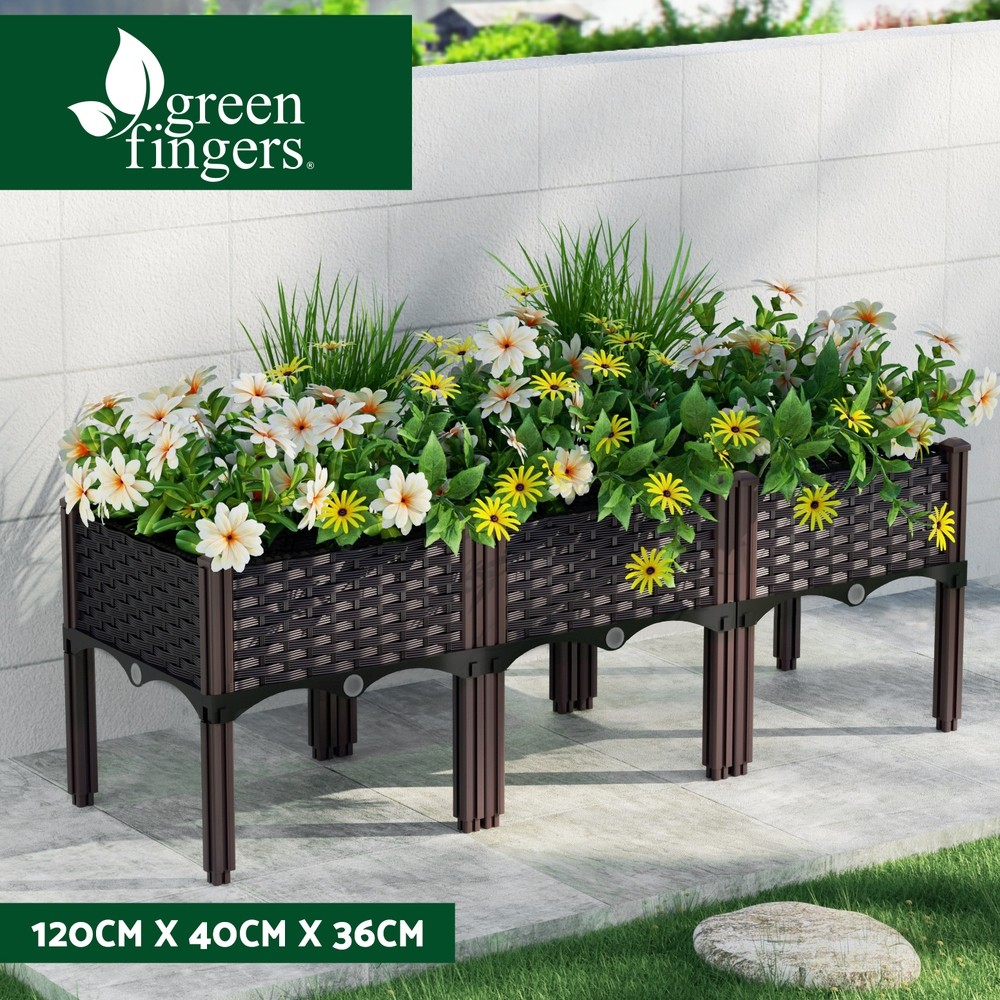 Green Fingers Raised Garden Bed Planter Box 120x40x36cm Brown PP Self-priming