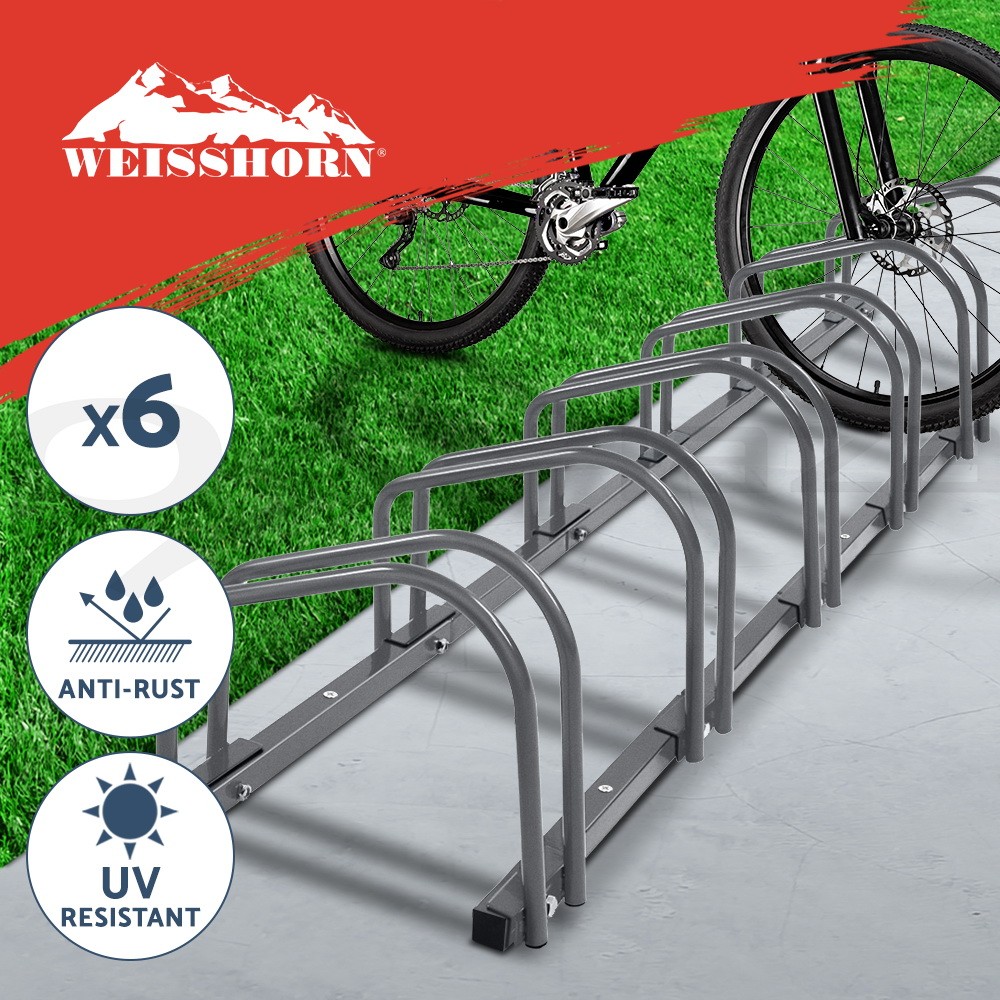 Weisshorn 6 Bike Floor Parking Stand Steel Bicycle Rack Silver Powder-coated
