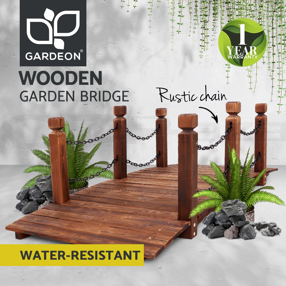Gardeon Wooden Garden Bridge Rustic Chain Weatherproof Classic Arch Wood 160cm