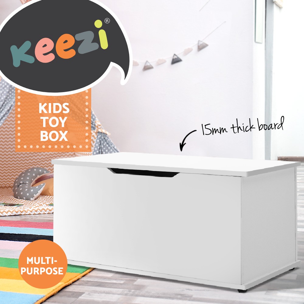 Keezi Kids Toy Storage Box 92cm White Safety Hinges 15mm Particle Board Air Gap