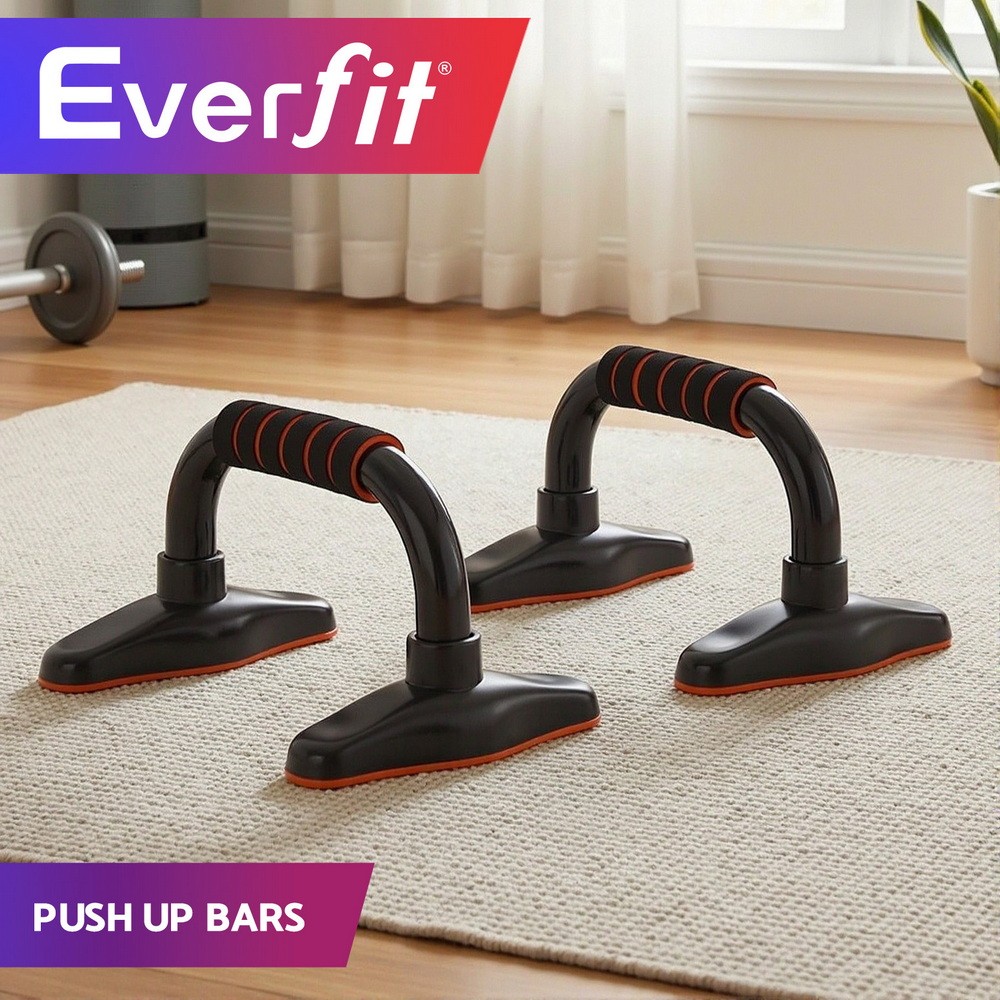 Everfit Push Up Bars Stands Parallettes Home Gym Foam Grip Orange Black 200kg