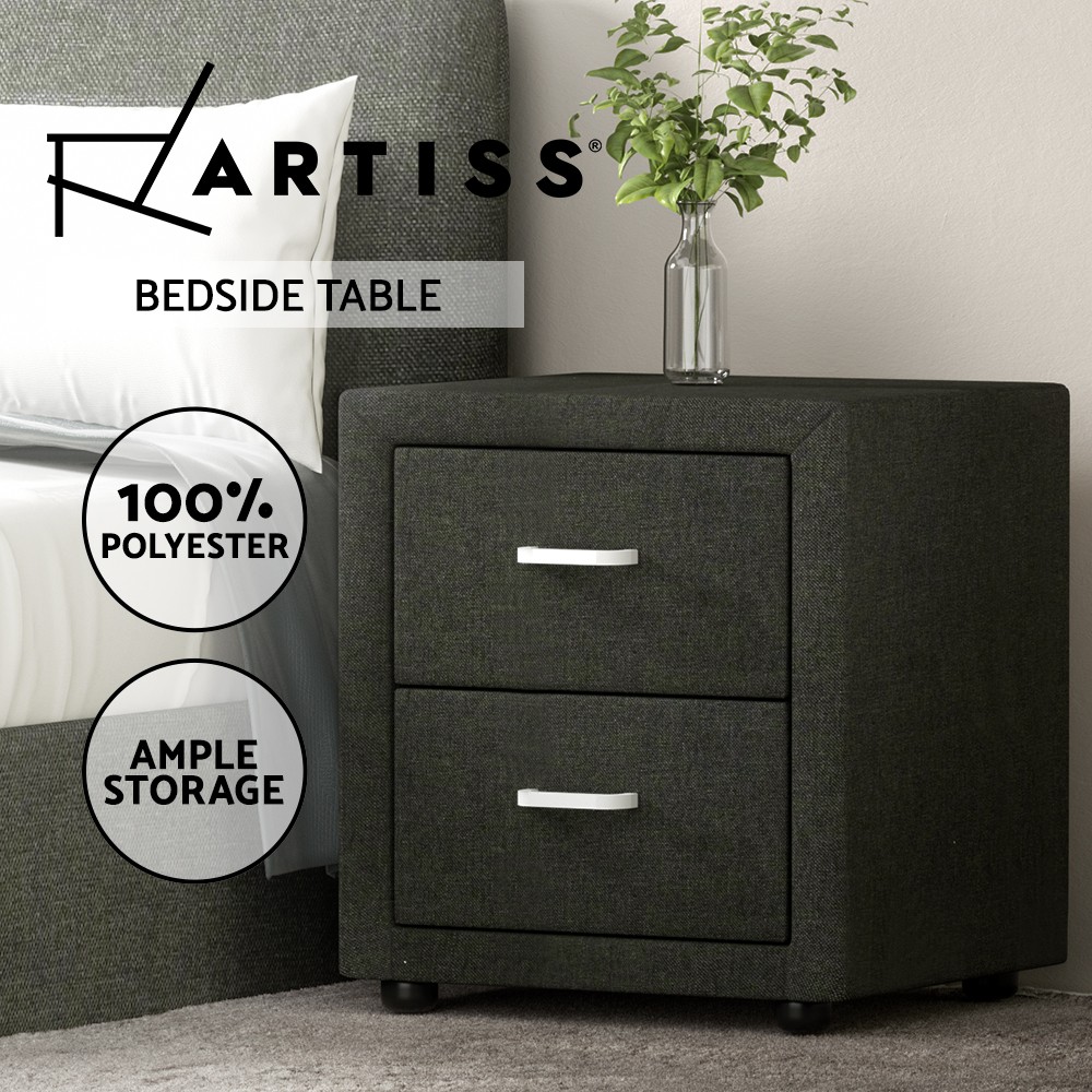 Artiss Moda Bedside 2 Drawers Fabric Charcoal Modern Storage 46cm 40cm 50cm