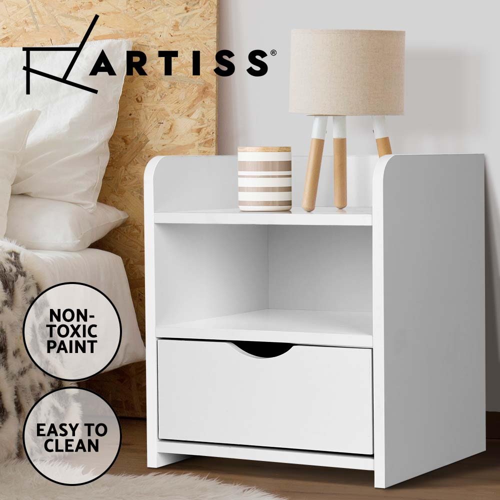 Artiss FARA Bedside Table Storage Cabinet White 1 Drawer 45cm Assembly Required