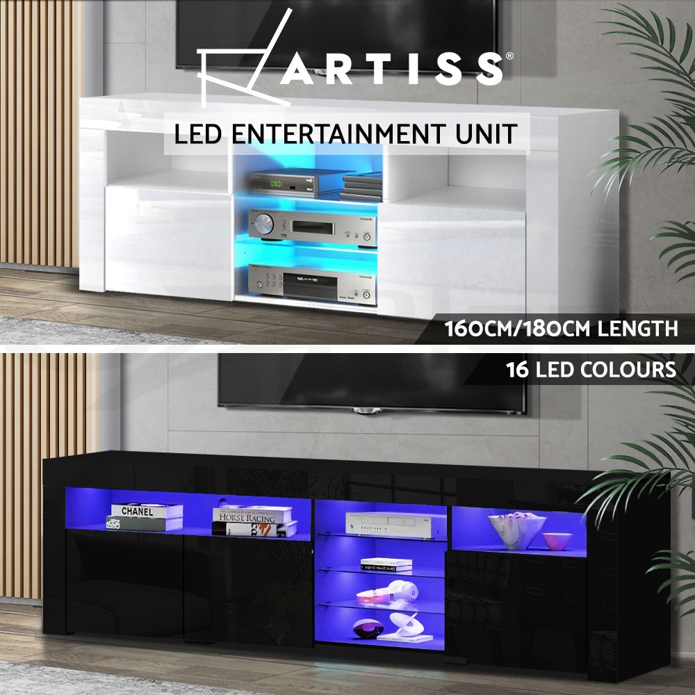 Artiss LED TV Entertainment Unit Cabinet RGB High Gloss White/Black 160/180cm