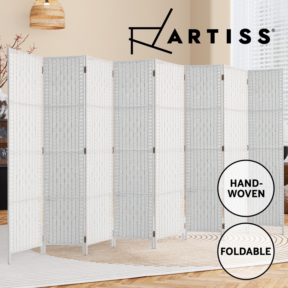 Artiss 8 Panel Room Divider Screen Foldable Woven White 326cm 170cm Wood Privacy