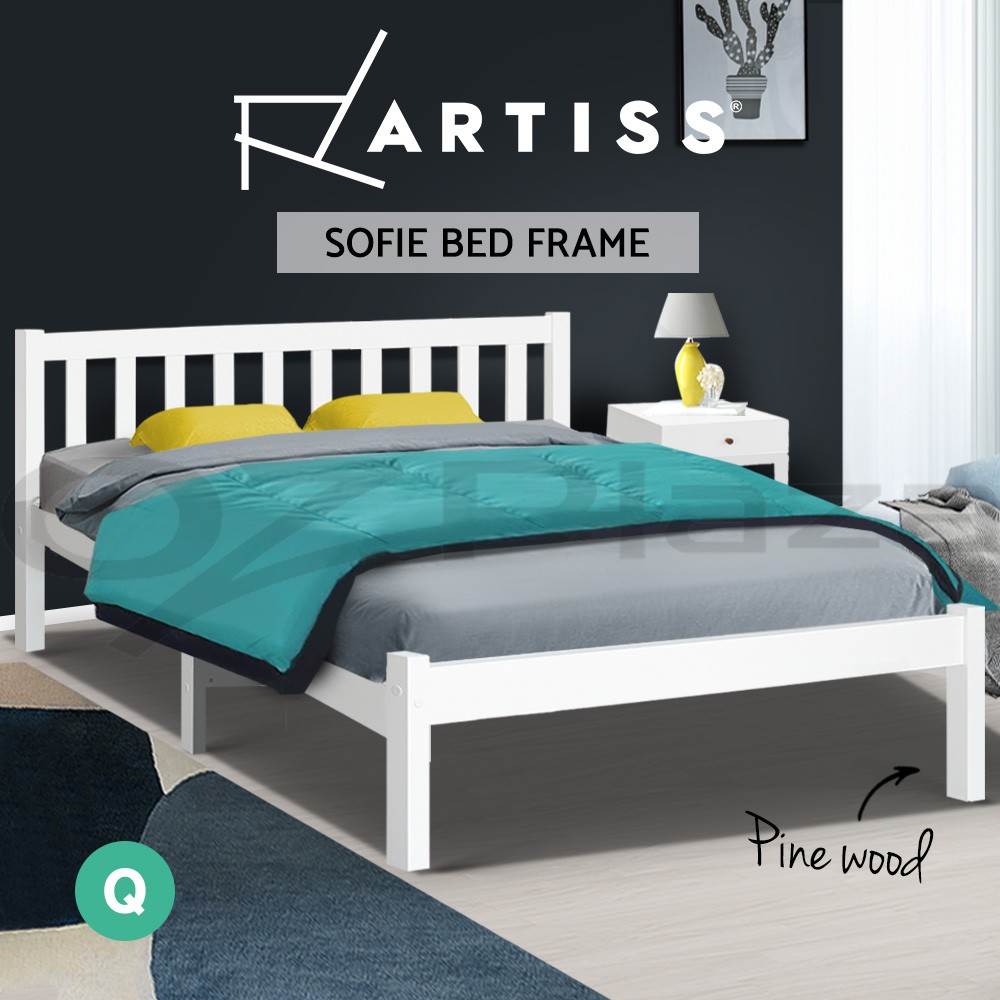 Artiss SOFIE Pine Wood Bed Frame Platform White Oak Slats Optional 2 Drawers