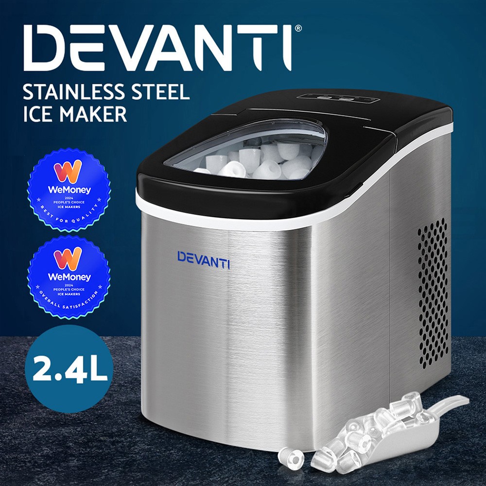 Devanti Countertop Ice Maker Portable Stainless Steel 2.4L 12kg / 24hours 90W