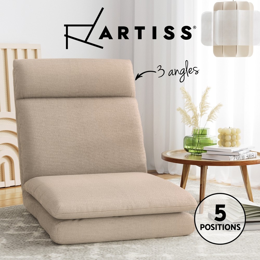 Artiss Floor Lounge Sofa Recliner Folding Faux Linen Beige Five Positions 122cm