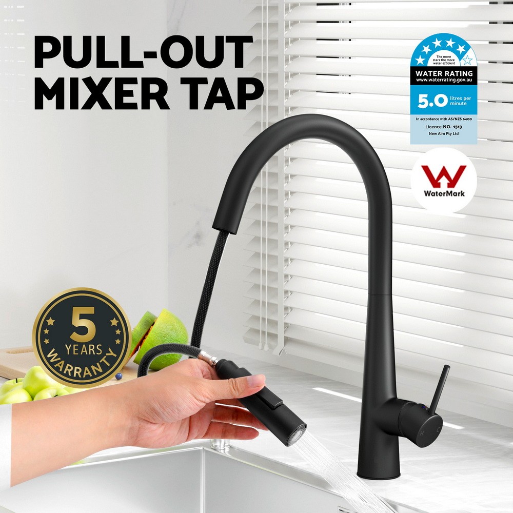 Cefito Kitchen Mixer Tap Pull Out 2 Mode WELS 5 Star Black 35mm 360 Drip-free