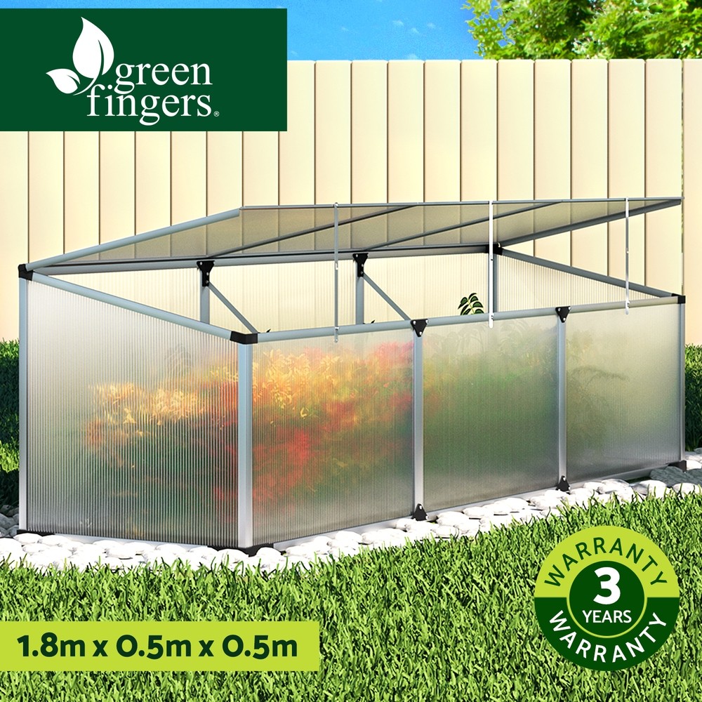 Green Fingers Aluminium Greenhouse Cold Frame Polycarbonate 180x50x50CM Silver