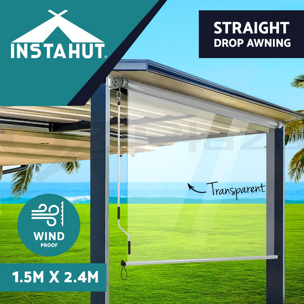 Instahut Straight Drop Awning Screen Waterproof UV PVC 1.5M 2.4M Transparent