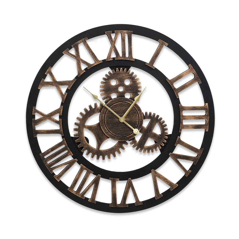 Artiss Retro Steampunk Wall Clock 60cm Brown MDF Roman Numerals Battery Powered