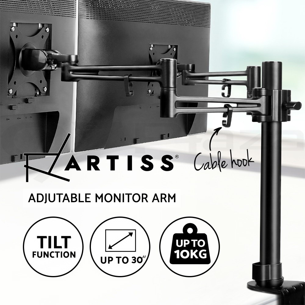 Artiss Dual Monitor Arm Desk Mount Stand Black Clamp VESA 75x75 100x100 10kg