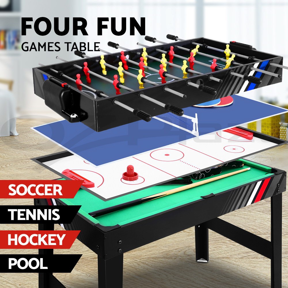 Everfit 4-In-1 Games Table Soccer Pool Hockey Table Tennis Black 121cm 61cm MDF