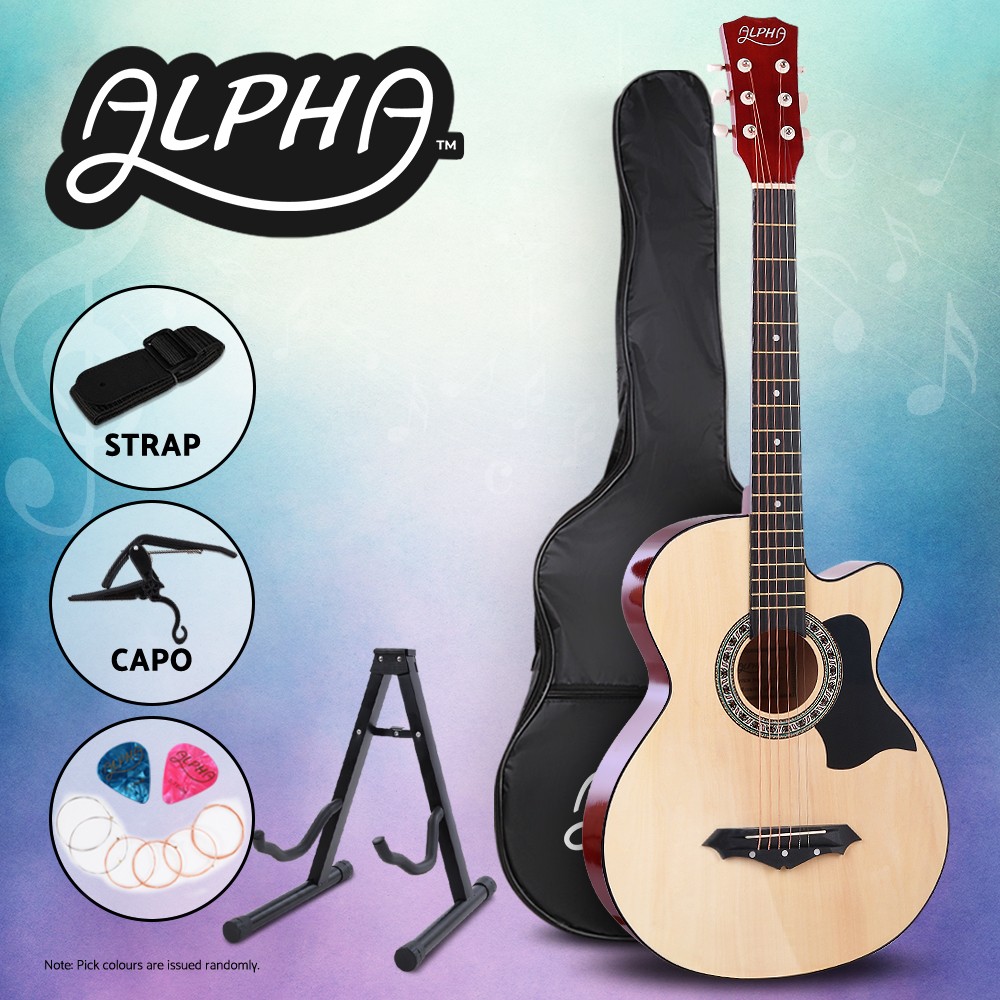 Alpha 38 Classical Acoustic Guitar Cutaway Steel-Stringed Full Size Bag Capo