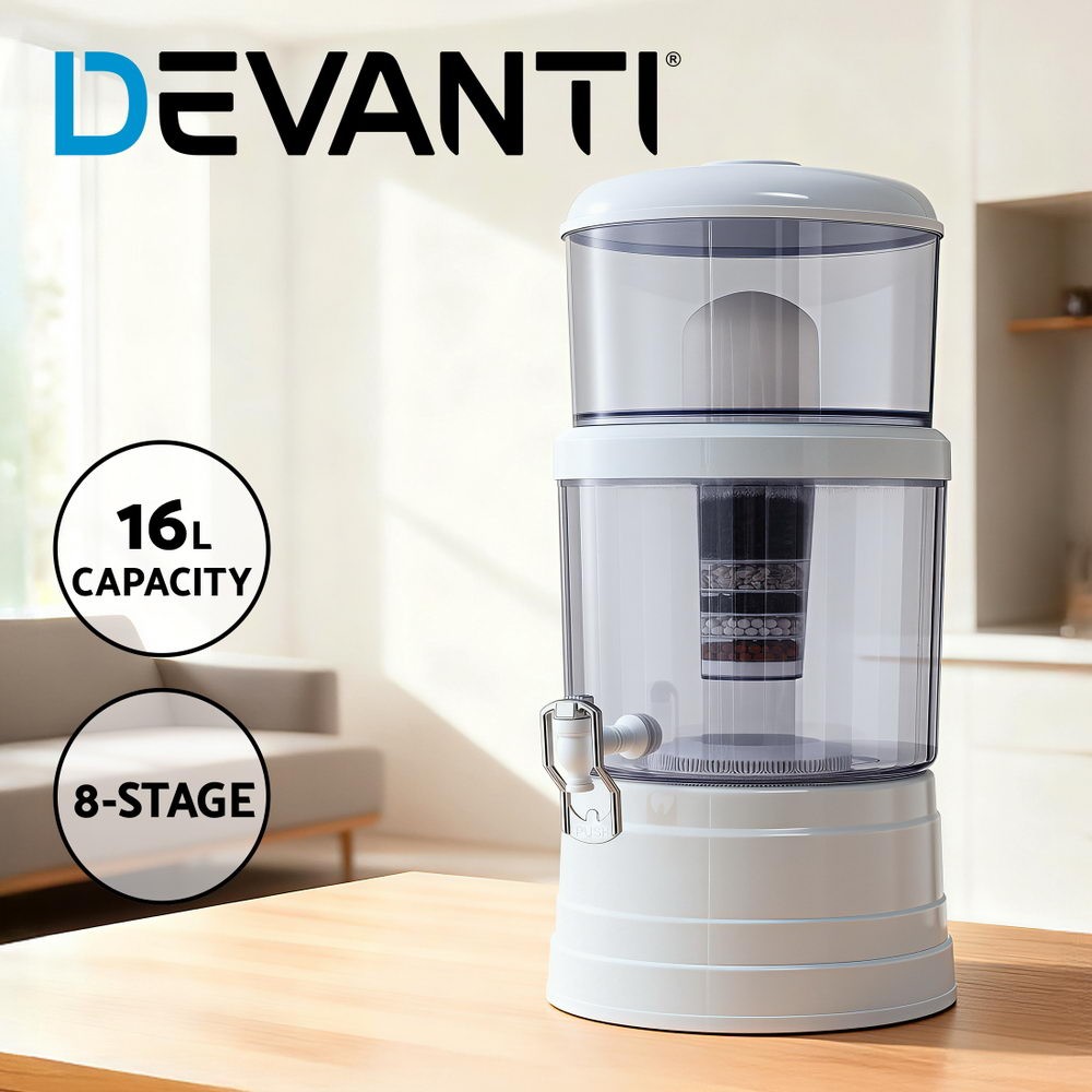 Devanti Benchtop Water Filter 16L Gravity Purifier 8-Stage BPA-Free Camping