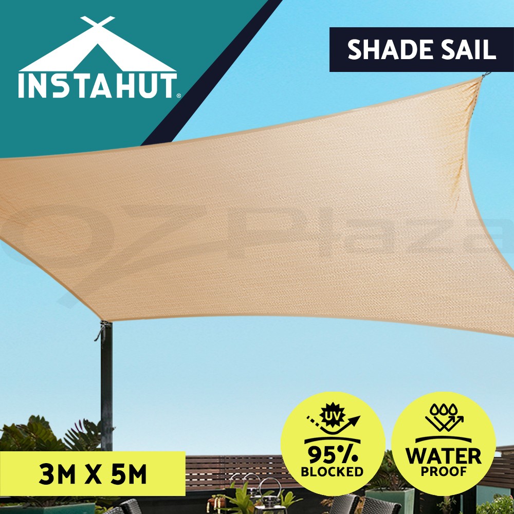 Instahut Waterproof Shade Sail Rectangle 3x5m Sand UV-resistant Patio Canopy