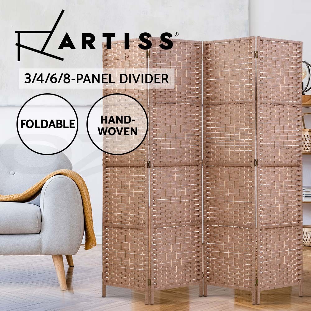 Artiss Room Divider Hand-woven Rattan Natural 170cm Foldable Privacy Screen