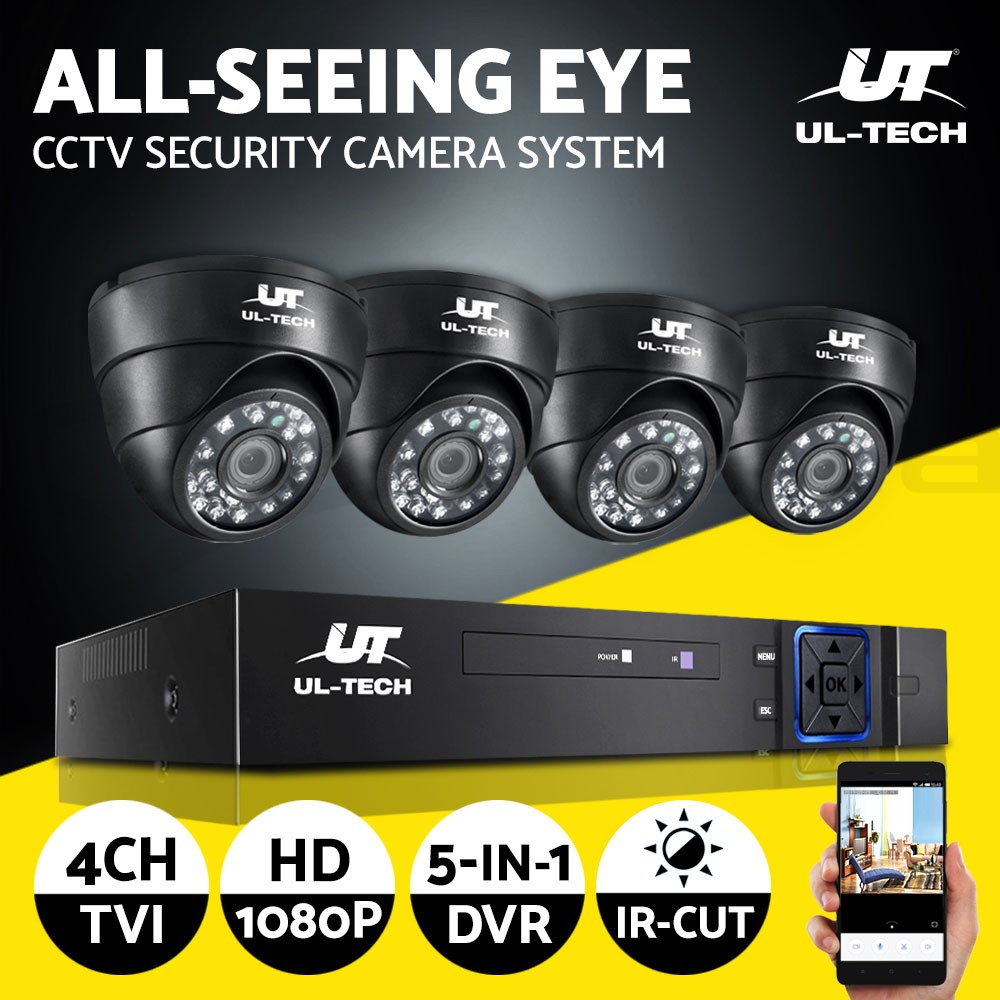 UL-TECH 1080P 4CH DVR CCTV Security Camera System 2 Dome Cameras Indoor HD P2P