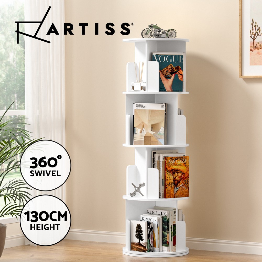 Artiss EDIE 4 Tiers Rotating Swivel Bookshelf Display Stand White 130 cm Round