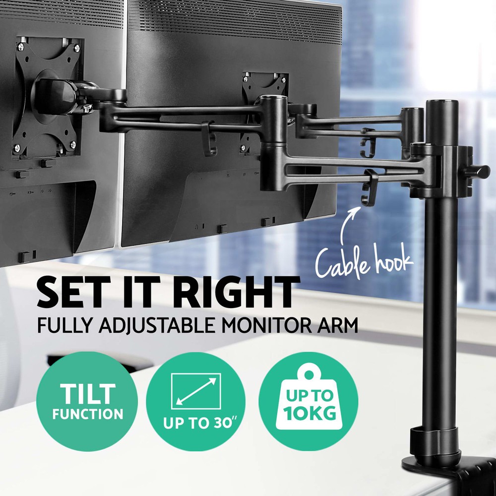 Artiss Dual Monitor Arm Desk Mount Stand Clamp Black VESA 75x75 100x100mm 10KG