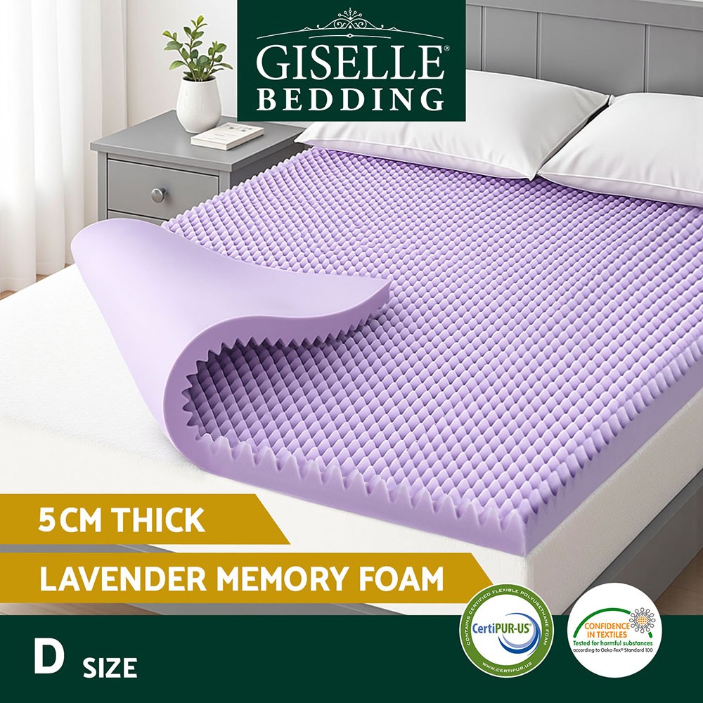 Giselle Bedding 5cm Lavender Memory Foam Mattress Topper Double Egg Crate Mat