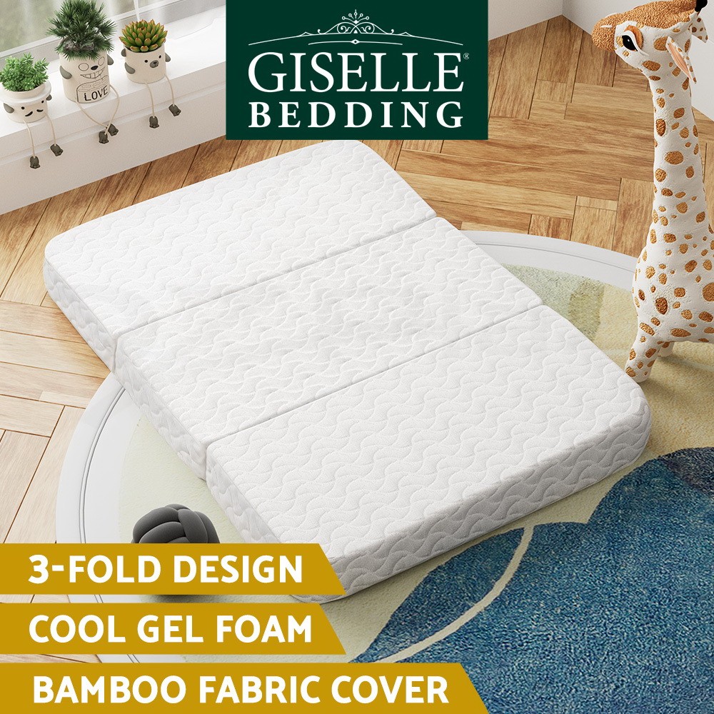 Giselle Bedding Folding Cot Mattress Cool Gel Memory Foam Three-fold White 8cm
