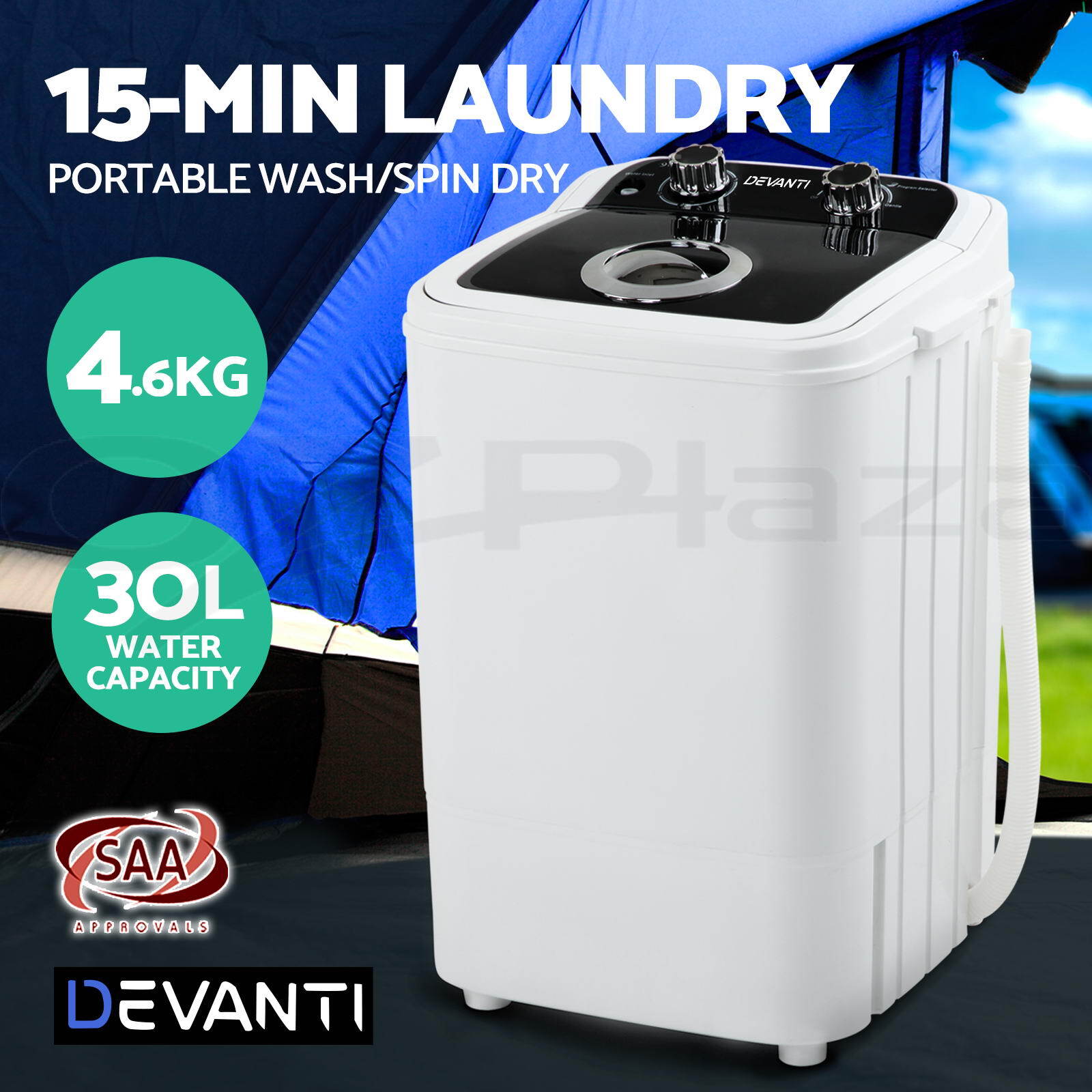 Devanti Portable Mini Washing Machine 4.6KG 2 In 1 Wash & Spin Dry Camp Caravan