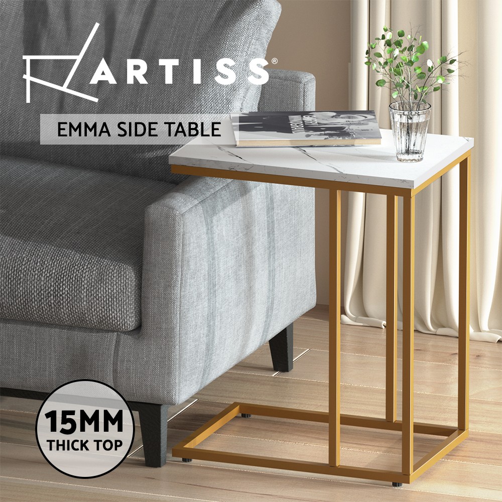 Artiss Coffee Side Table White Marble Finish Particle Board 45cm 30cm 54cm 40KG