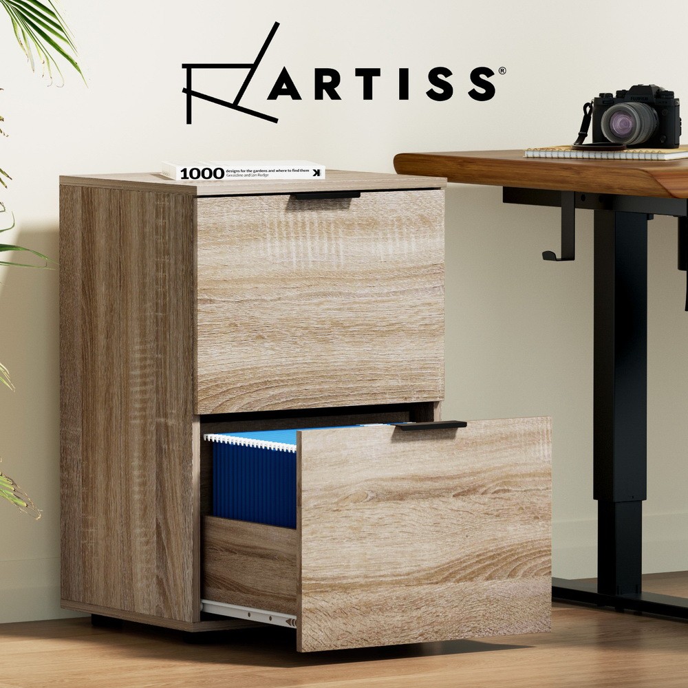 Artiss Filing Cabinet 2 Drawer Oak A4 File Storage Particle Board Office 72cm