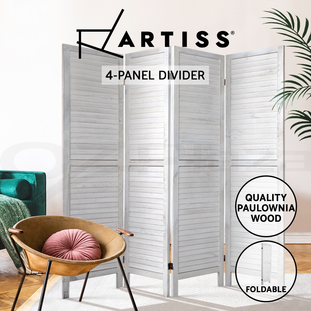 Artiss 4 Panel Room Divider RD-B-0539-4P-WH Folding Privacy White Paulownia