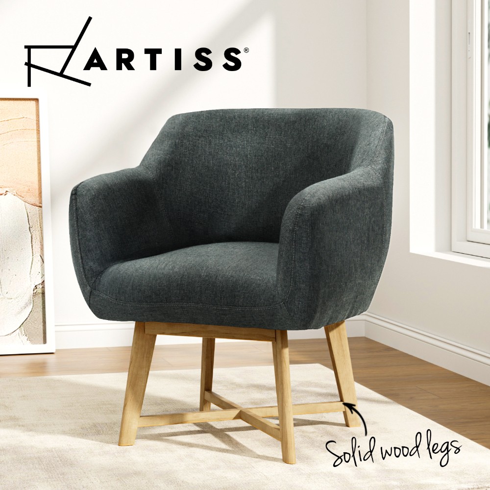 Artiss Aston Armchair Accent Chair Charcoal Faux Linen 120kg 67cm 70cm 82cm