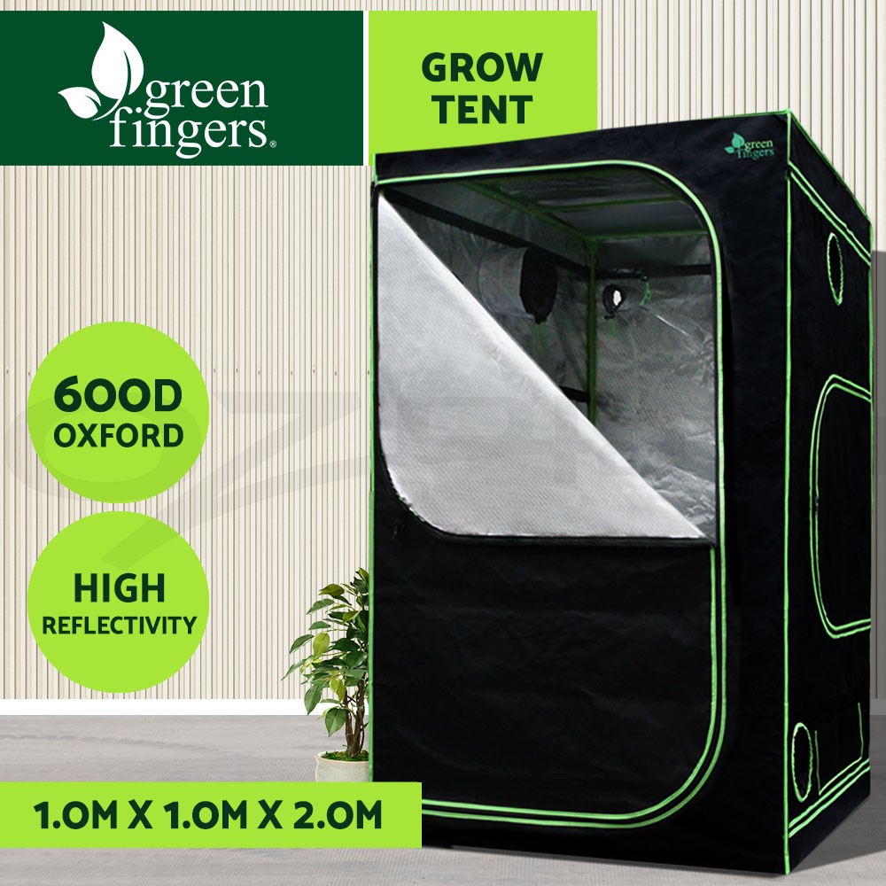 Green Fingers Hydroponics Grow Tent 100X100X200CM Black 600D Oxford Mylar Indoor