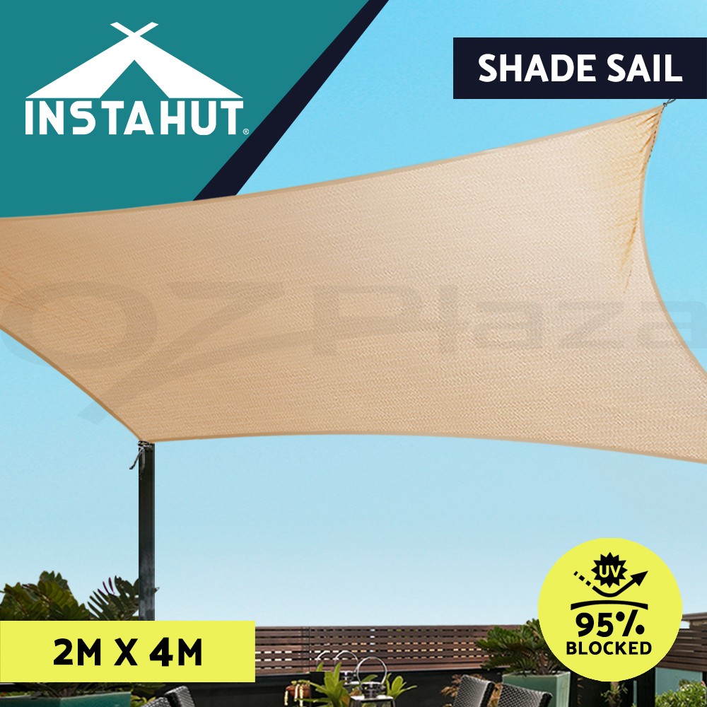 Instahut Rectangle Shade Sail Heavy Duty Commercial Grade 2x4m Sand Beige UV 98