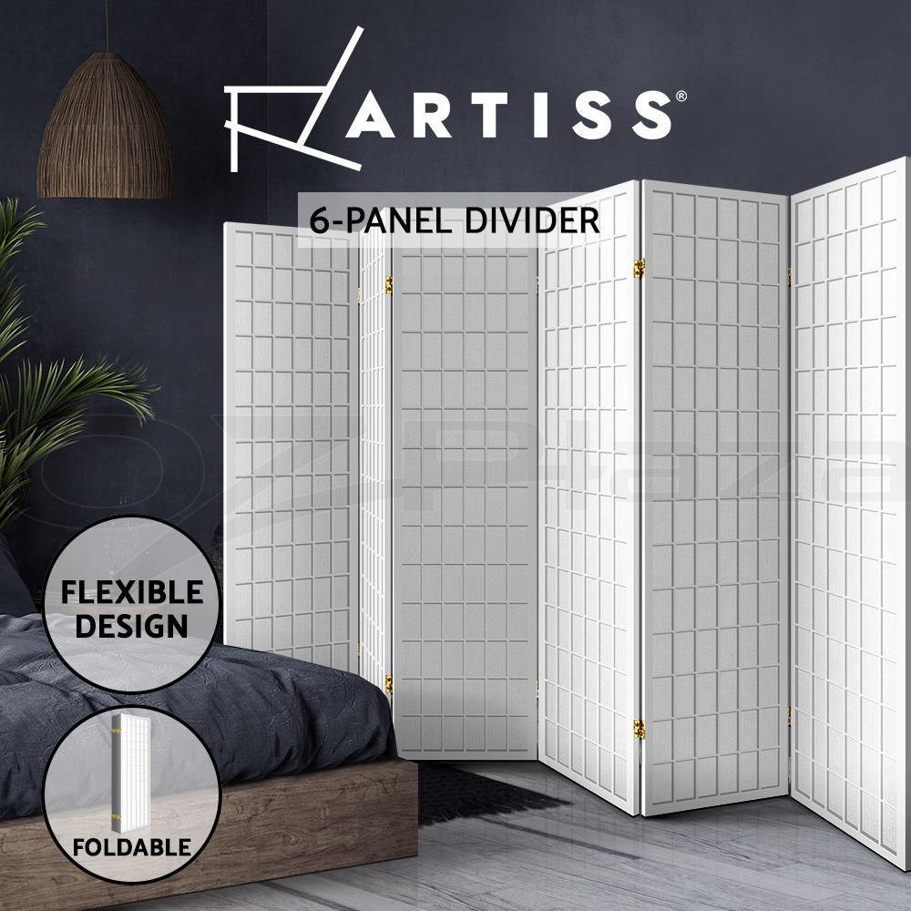 Artiss 6 Panel Room Divider Screen White Foldable Pine Wood 261cm x 178.5cm