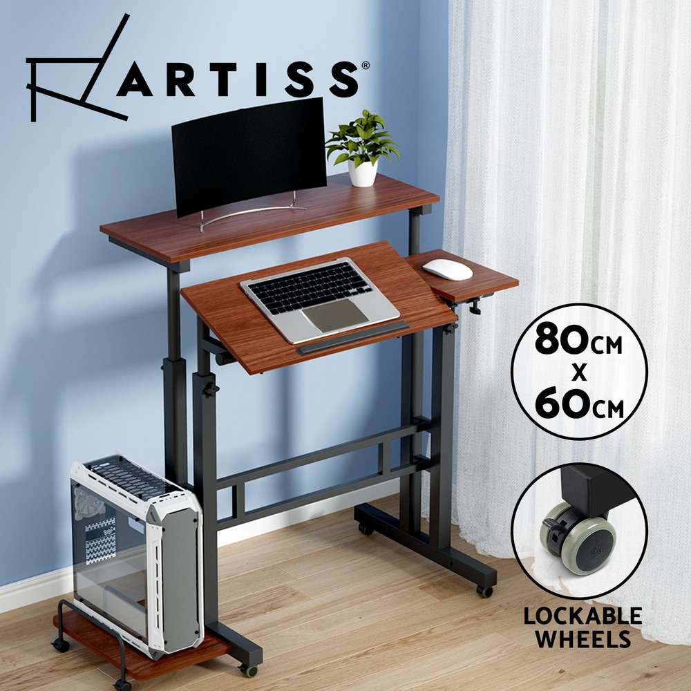 Artiss Laptop Desk Portable Computer Table Stand Adjustable Tilt Dark Wood Grain
