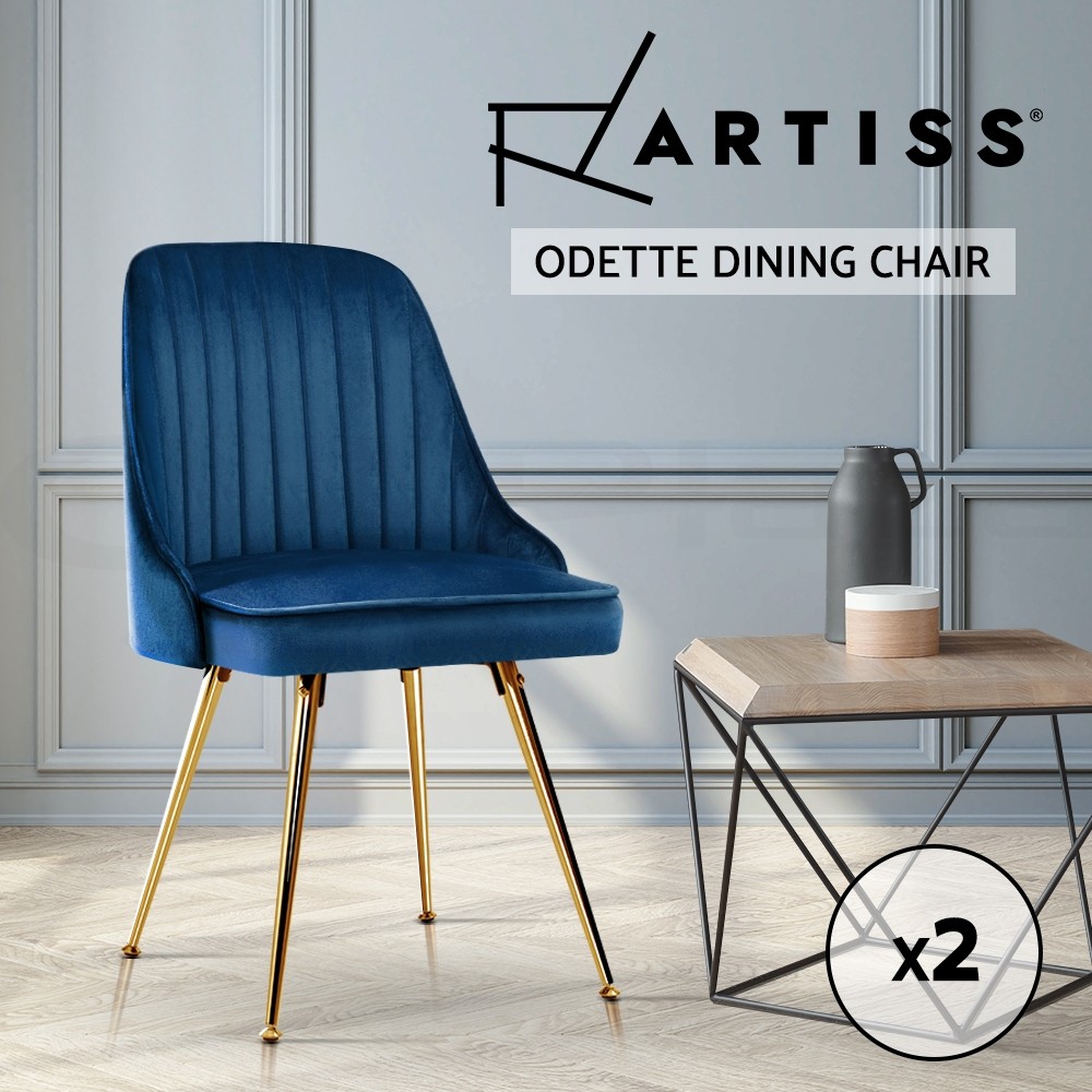 Artiss Odette Dining Chairs x2 Velvet Upholstered Scallop Shell Back Metal Legs