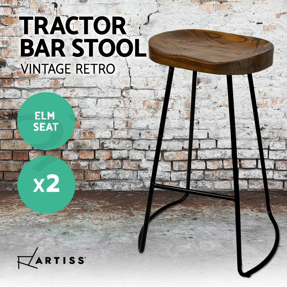 Artiss Avren Bar Stools x2 Adjustable 360 Swivel Steel Elm Wood Vintage Black