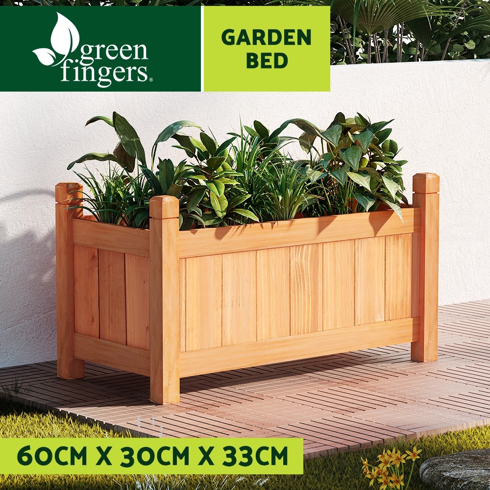 Green Fingers Raised Garden Bed Wooden Planter Box 60x30x33cm Brown Fir wood