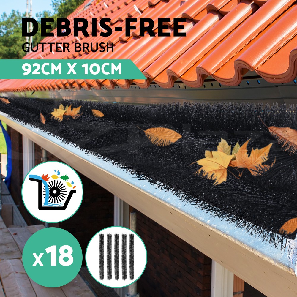 Gardeon Gutter Brush Guard 92X10cm Black Corrosion-resistant 18PCS Polypropylene