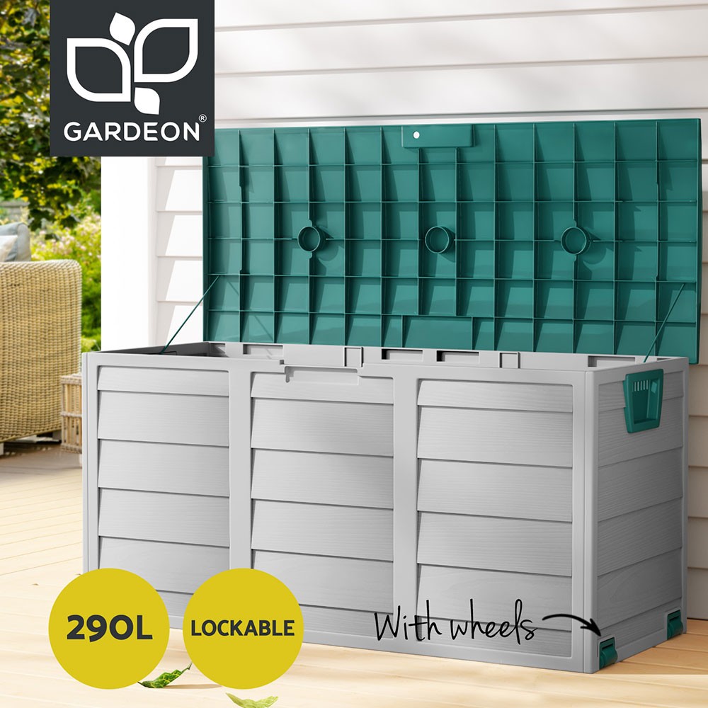 Gardeon Outdoor Storage Box 290L Lockable Water-resistant Green Garden Wheels