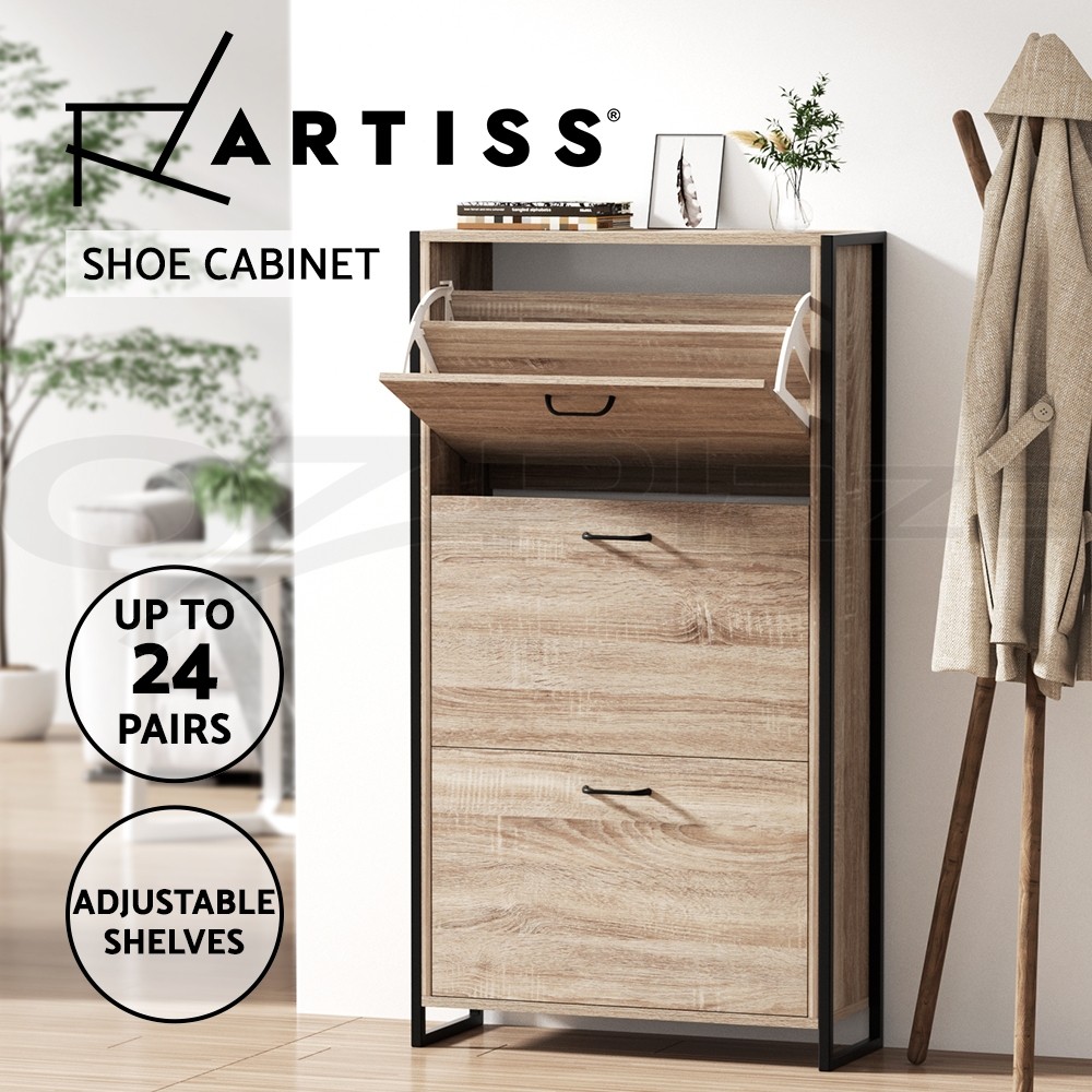Artiss Shoe Cabinet Wooden Organiser Adjustable Shelves 24 Pairs 117cm 63.5cm