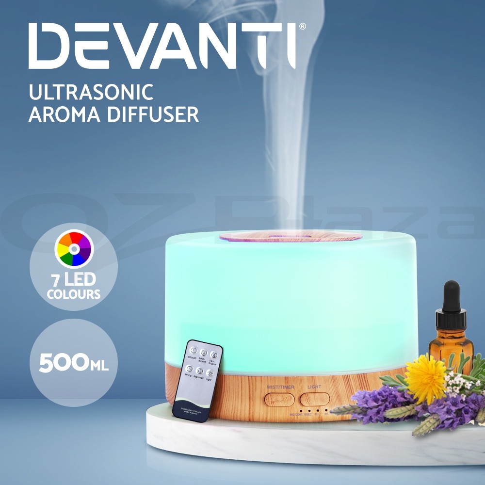 Devanti Ultrasonic Aroma Diffuser Humidifier 500ml 7-colour LED Remote Control